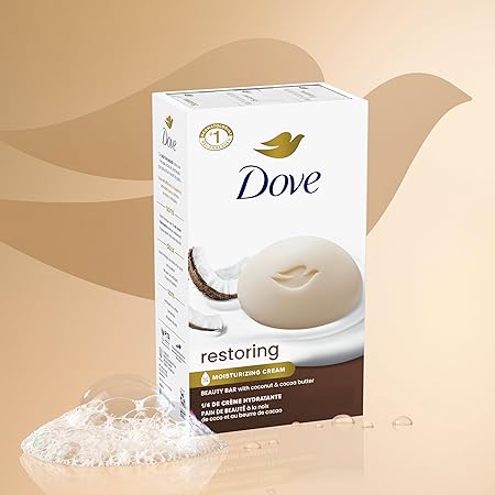 Dove Beauty Bar Soap Restoring Coconut & Cocoa Butter 6 Count for Restored Skin, Nourishes Skin 3.75 oz