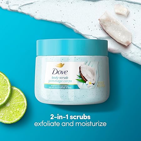 Dove Moisturizing Body Scrub Tropical Coconut For Exfoliated & Hydrated skin 15 oz